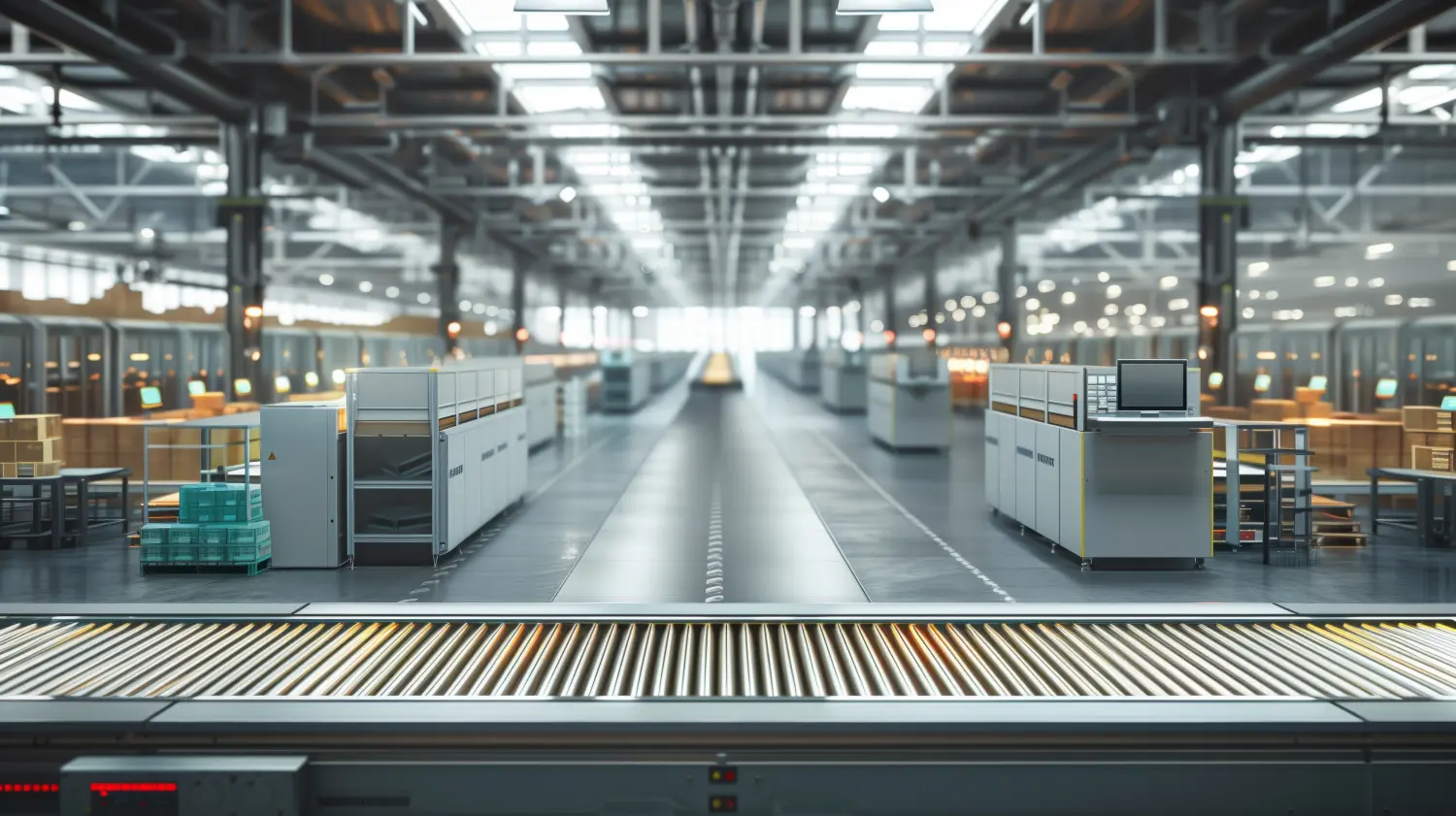 Modernes Logistiklager mit effizientem Pakettransportsystem